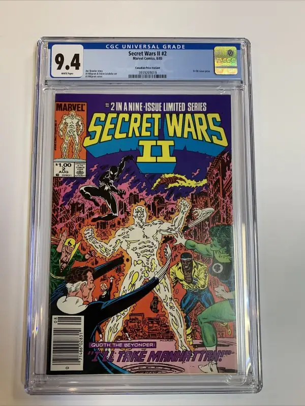 Secret Wars II #2 (Marvel Comics, 1985), CGC 9.4 graded comic book, Universal Blue label — front cover in its holder
