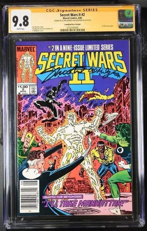 Secret Wars II #2 (Marvel Comics, 1985), CGC 9.8 graded comic book, Signature Series label — front cover in its holder