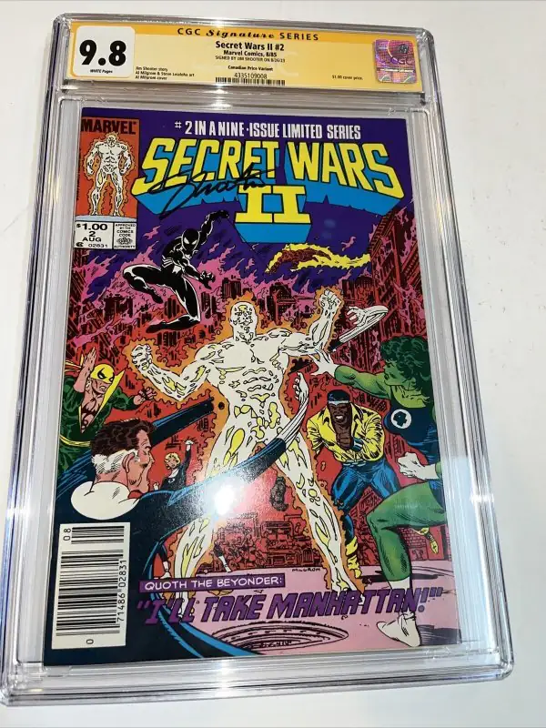 Secret Wars II #2 (Marvel Comics, 1985), CGC 9.8 graded comic book, Universal Blue label — front cover in its holder