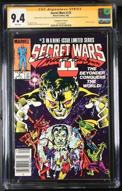 Secret Wars II #3 (Marvel Comics, 1985), CGC 9.4 graded comic book, Signature Series label — front cover in its holder