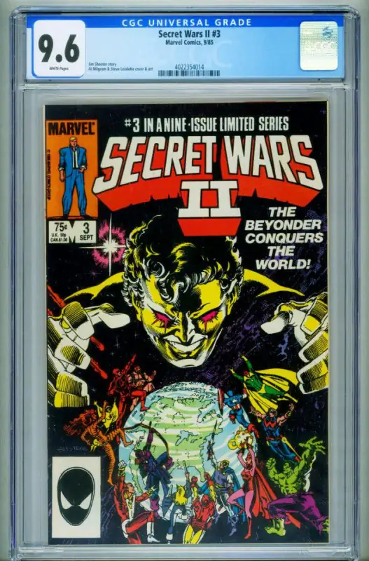 Secret Wars II #3 (Marvel Comics, 1985), CGC 9.6 graded comic book, Universal Blue label — front cover in its holder