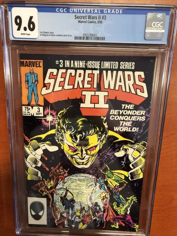 Secret Wars II #3 (Marvel Comics, 1985), CGC 9.6 graded comic book, Universal Blue label — front cover in its holder