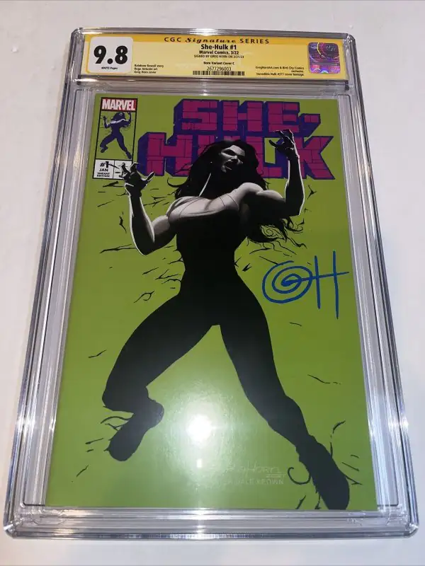 She-Hulk #1 (Marvel Comics, 2022), CGC 9.8 graded comic book, Signature Series label — front cover in its holder