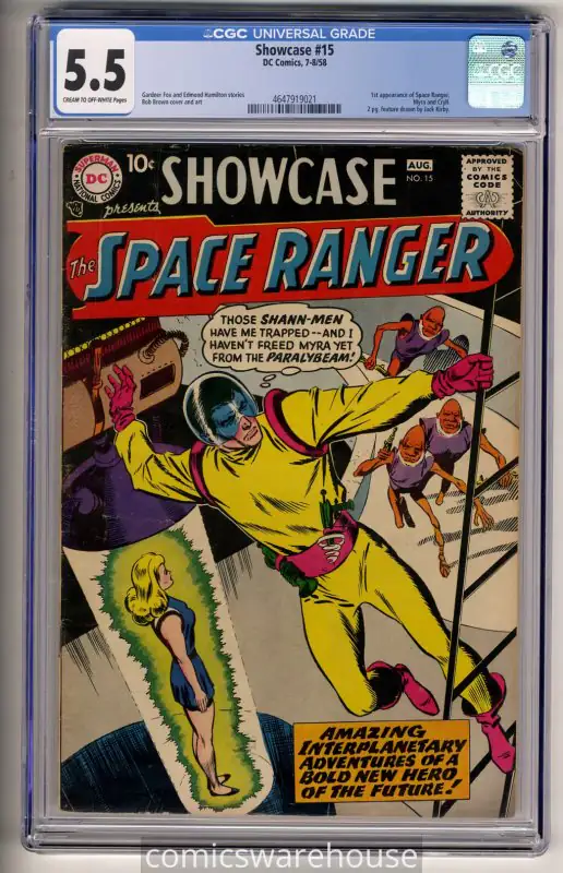 Showcase #15 (DC Comics, 1958), CGC 5.5 graded comic book, Universal Blue label — front cover in its holder