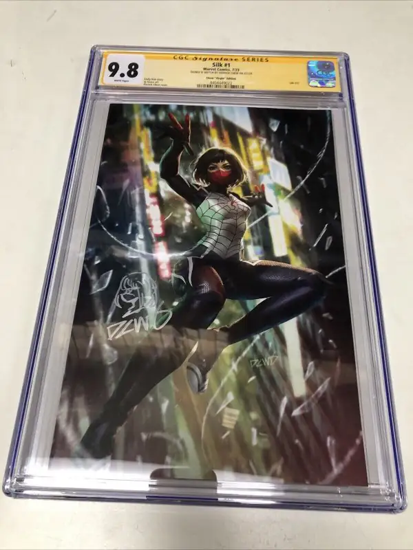 Silk #1 (Marvel Comics, 2023), CGC 9.8 graded comic book, Signature Series label — front cover in its holder