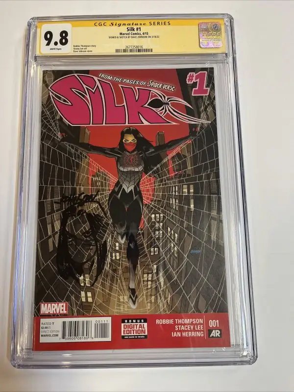 Silk #1 (Marvel Comics, 2015), CGC 9.8 graded comic book, Signature Series label — front cover in its holder