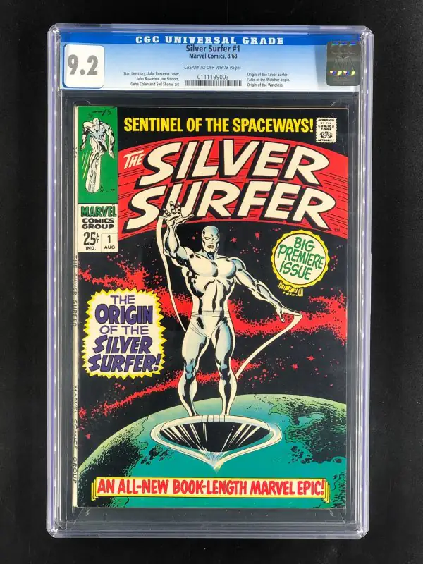 Silver Surfer #1 (Marvel Comics, 1968), CGC 9.2 graded comic book, Universal Blue label — front cover in its holder