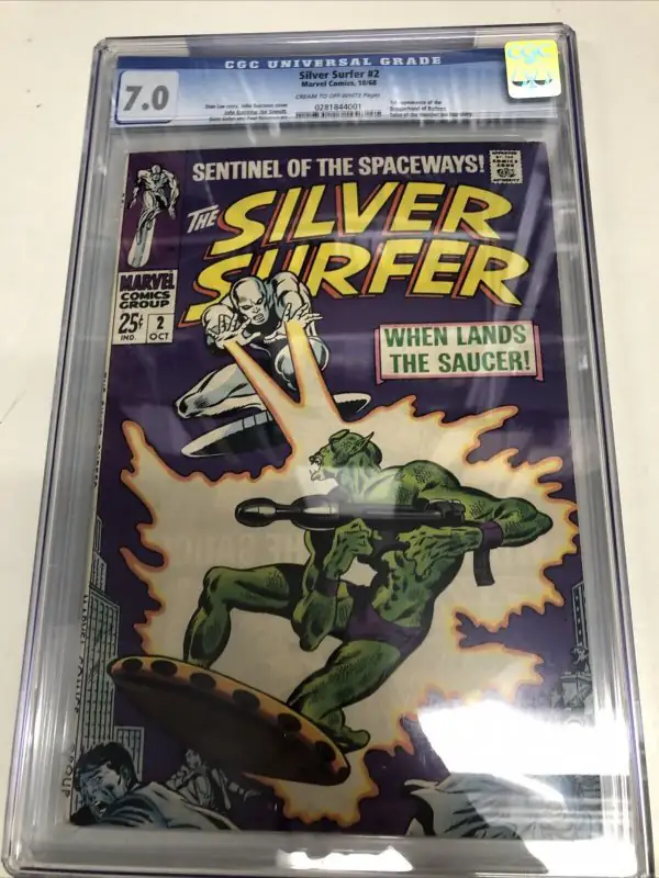 Silver Surfer #2 (Marvel Comics, 1968), CGC 7.0 graded comic book, Universal Blue label — front cover in its holder