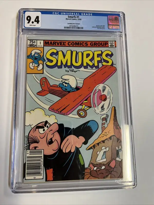 Smurfs #1 (Marvel Comics, 1982), CGC 9.4 graded comic book, Universal Blue label — front cover in its holder