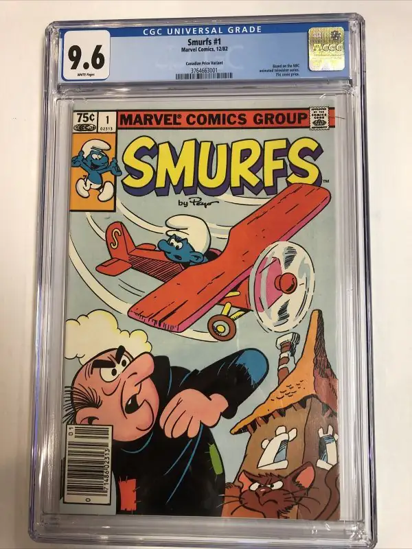 Smurfs #1 (Marvel Comics, 1982), CGC 9.6 graded comic book, Universal Blue label — front cover in its holder