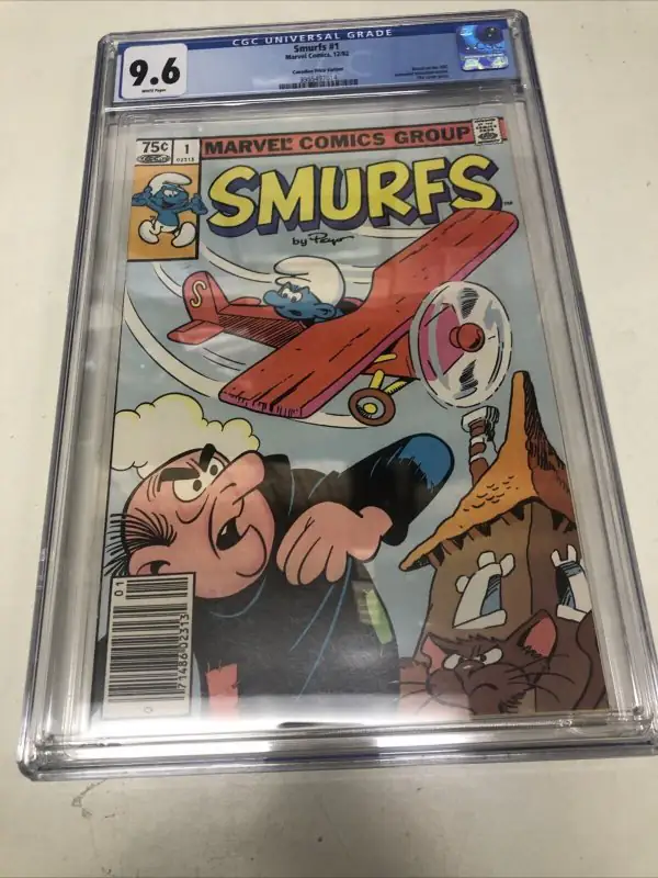 Smurfs #1 (Marvel Comics, 1982), CGC 9.6 graded comic book, Universal Blue label — front cover in its holder
