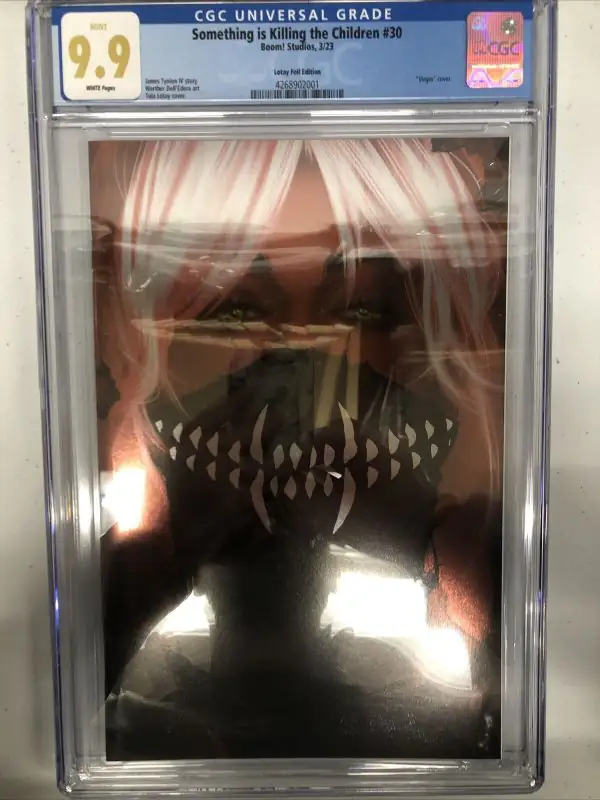 Something Is Killing the Children #30 (Boom! Studios, 2023), CGC 9.9 graded comic book, Universal Blue label — front cover in its holder