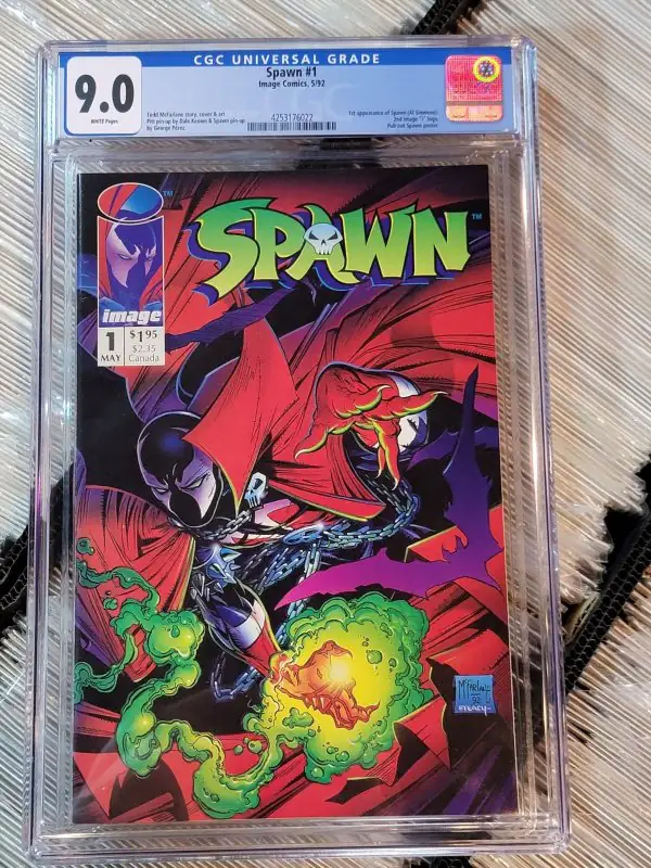 Spawn #1 (Image Comics, 1992), CGC 9.0 graded comic book, Universal Blue label — front cover in its holder