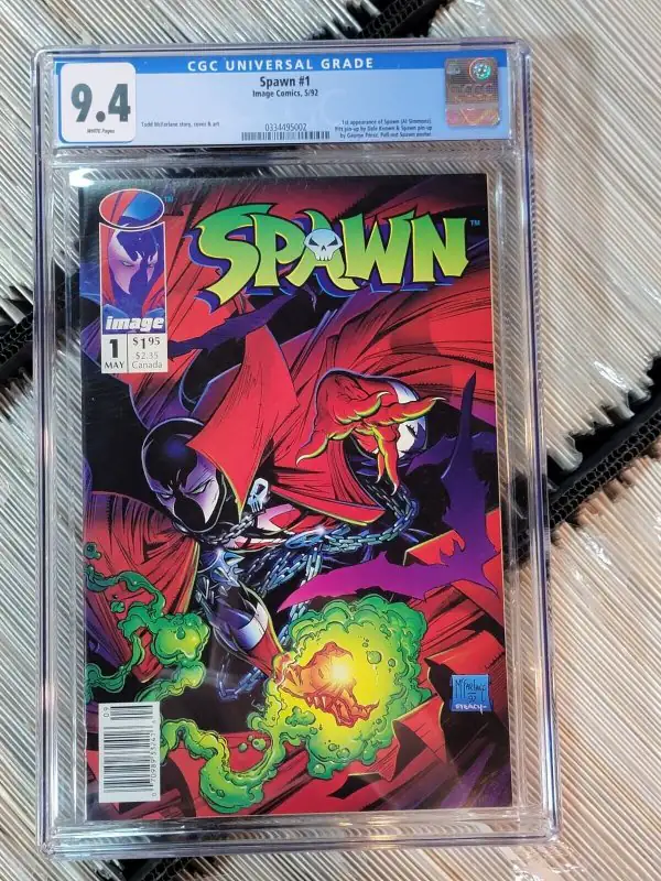 Spawn #1 (Image Comics, 1992), CGC 9.4 graded comic book, Universal Blue label — front cover in its holder