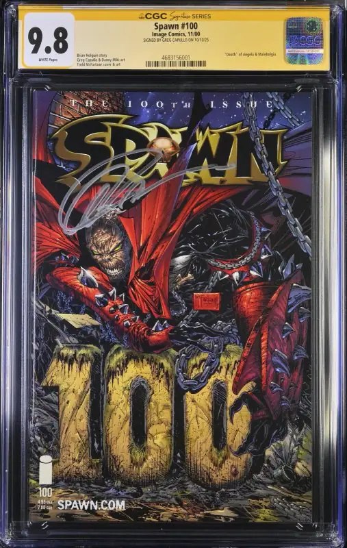 Spawn #100 (Image Comics, 2000), CGC 9.8 graded comic book, Signature Series label — front cover in its holder