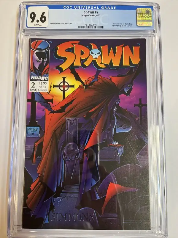 Spawn #2 (Image Comics, 1992), CGC 9.6 graded comic book, Universal Blue label — front cover in its holder