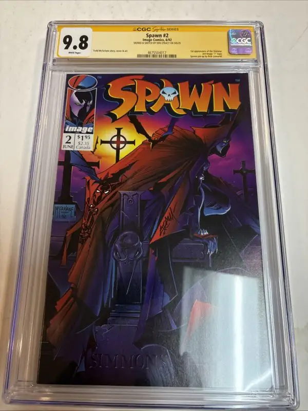 Spawn #2 (Image Comics, 1992), CGC 9.8 graded comic book, Signature Series label — front cover in its holder