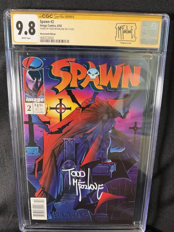 Spawn #2 (Image Comics, 1992), CGC 9.8 graded comic book, Signature Series label — front cover in its holder