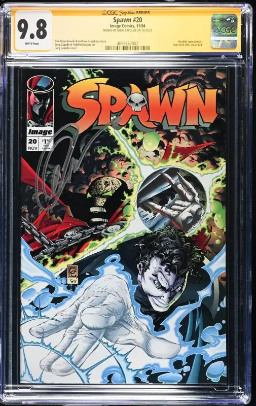 Spawn #20 (Image Comics, 1994), CGC 9.8 graded comic book, Signature Series label — front cover in its holder