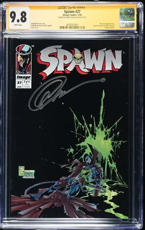 Spawn #27 (Image Comics, 1995), CGC 9.8 graded comic book, Signature Series label — front cover in its holder