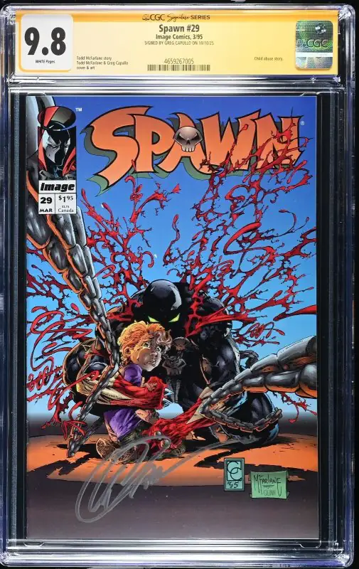 Spawn #29 (Image Comics, 1995), CGC 9.8 graded comic book, Signature Series label — front cover in its holder