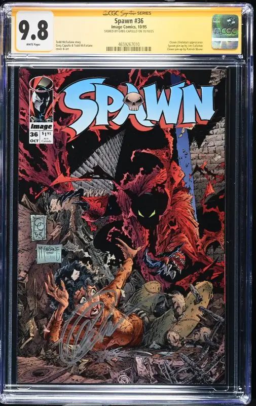 Spawn #36 (Image Comics, 1995), CGC 9.8 graded comic book, Signature Series label — front cover in its holder
