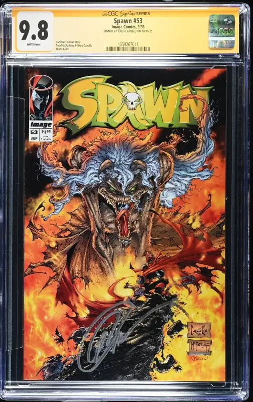 Spawn #53 (Image Comics, 1996), CGC 9.8 graded comic book, Signature Series label — front cover in its holder