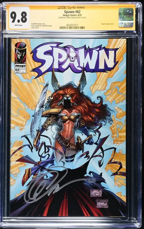 Spawn #62 (Image Comics, 1997), CGC 9.8 graded comic book, Signature Series label — front cover in its holder