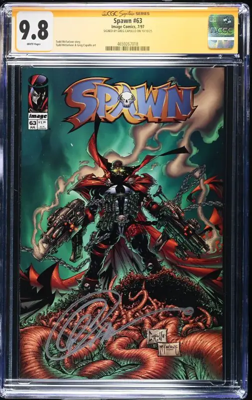 Spawn #63 (Image Comics, 1997), CGC 9.8 graded comic book, Signature Series label — front cover in its holder