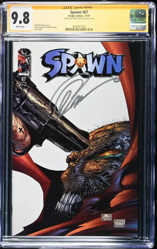 Spawn #67 (Image Comics, 1997), CGC 9.8 graded comic book, Signature Series label — front cover in its holder