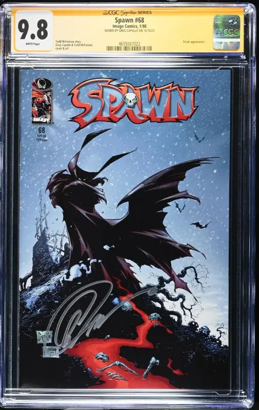 Spawn #68 (Image Comics, 1998), CGC 9.8 graded comic book, Signature Series label — front cover in its holder