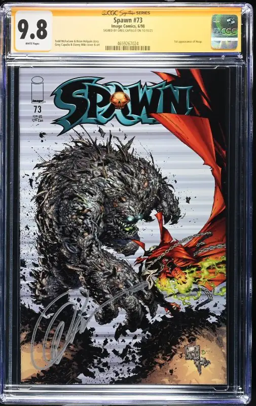 Spawn #73 (Image Comics, 1998), CGC 9.8 graded comic book, Signature Series label — front cover in its holder