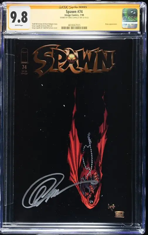 Spawn #74 (Image Comics, 1998), CGC 9.8 graded comic book, Signature Series label — front cover in its holder