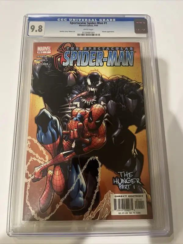 Spectacular Spider-Man #1 (Marvel Comics, 2003), CGC 9.8 graded comic book, Universal Blue label — front cover in its holder