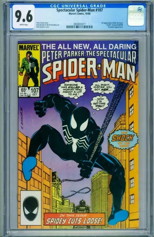 Spectacular Spider-Man #107 (Marvel Comics, 1986), CGC 9.6 graded comic book, Universal Blue label — front cover in its holder