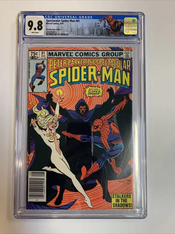 Spectacular Spider-Man #81 (Marvel Comics, 1983), CGC 9.8 graded comic book, Universal Blue label — front cover in its holder