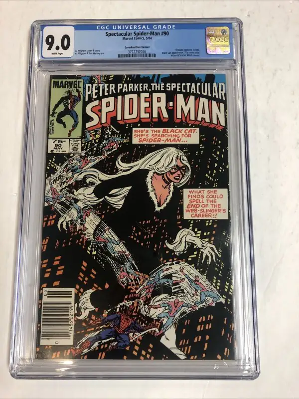 Spectacular Spider-Man #90 (Marvel Comics, 1984), CGC 9.0 graded comic book, Universal Blue label — front cover in its holder