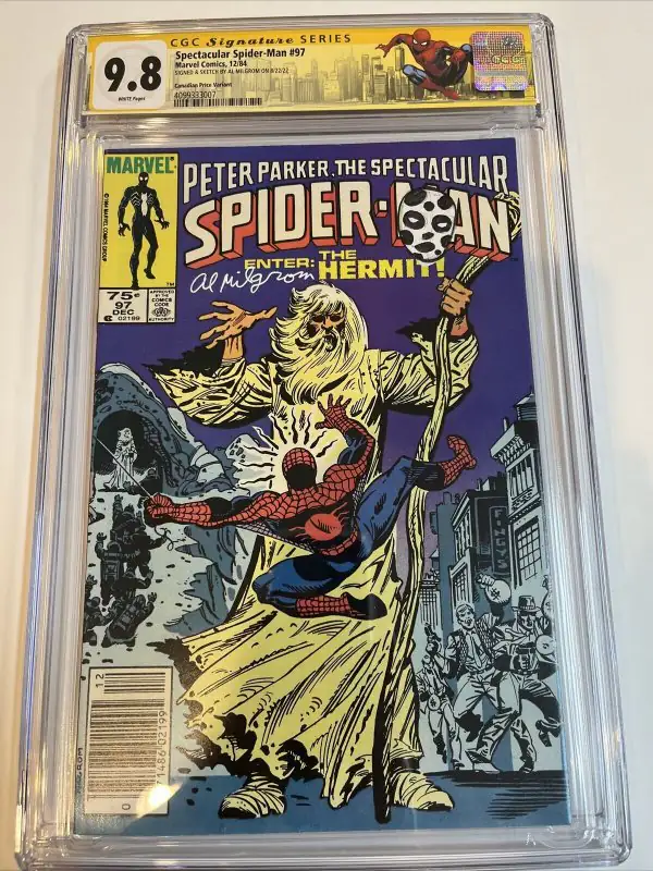 Spectacular Spider-Man #97 (Marvel Comics, 1984), CGC 9.8 graded comic book, Signature Series label — front cover in its holder
