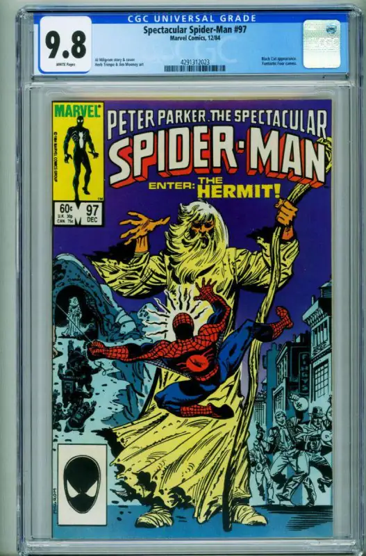 Spectacular Spider-Man #97 (Marvel Comics, 1984), CGC 9.8 graded comic book, Universal Blue label — front cover in its holder