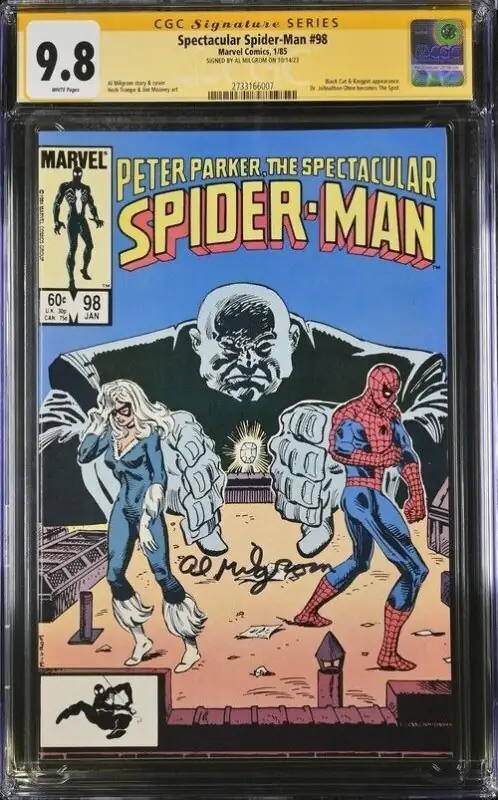 Spectacular Spider-Man #98 (Marvel Comics, 1985), CGC 9.8 graded comic book, Signature Series label — front cover in its holder