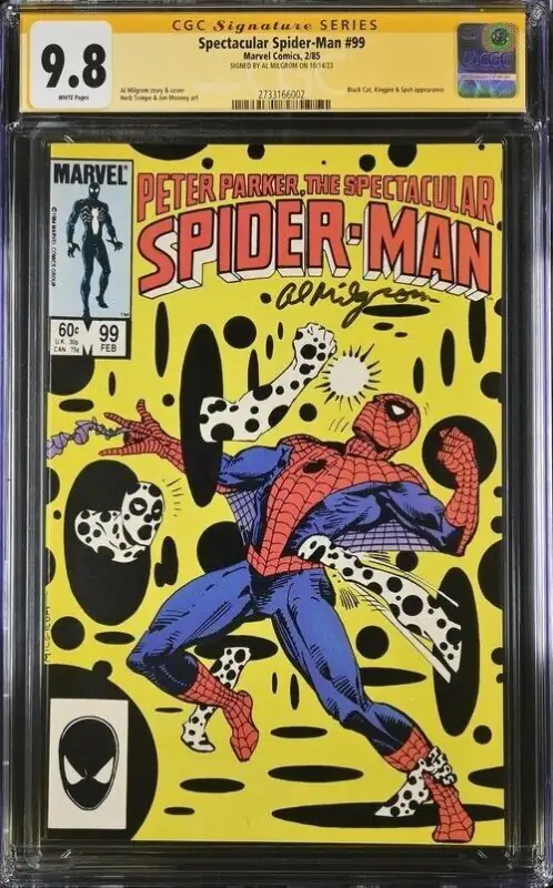 Spectacular Spider-Man #99 (Marvel Comics, 1985), CGC 9.8 graded comic book, Signature Series label — front cover in its holder