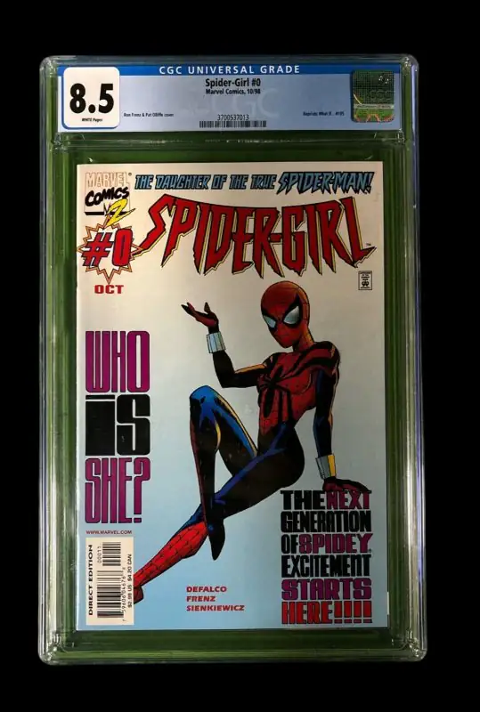 Spider-Girl #0 (Marvel Comics, 1998), CGC 8.5 graded comic book, Universal Blue label — front cover in its holder