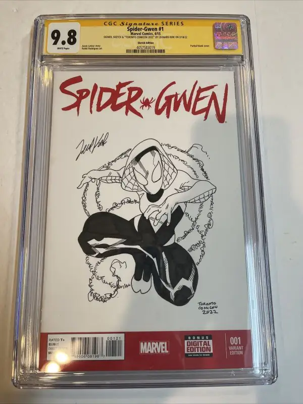 Spider-Gwen #1 (Marvel Comics, 2015), CGC 9.8 graded comic book, Signature Series label — front cover in its holder