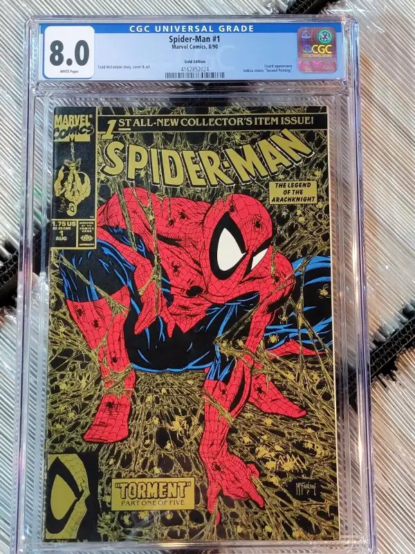 Spider-Man #1 (Marvel Comics, 1990), CGC 8.0 graded comic book, Universal Blue label — front cover in its holder