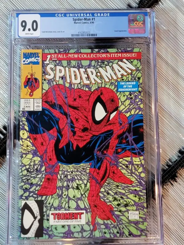 Spider-Man #1 (Marvel Comics, 1990), CGC 9.0 graded comic book, Universal Blue label — front cover in its holder