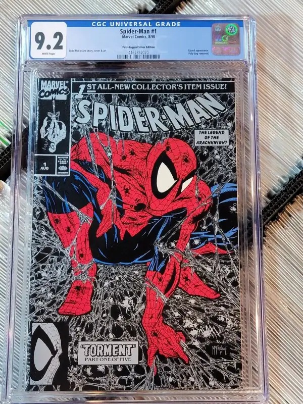 Spider-Man #1 (Marvel Comics, 1990), CGC 9.2 graded comic book, Universal Blue label — front cover in its holder