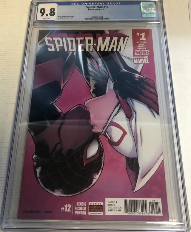 Spider-Man #12 (Marvel Comics, 2017), CGC 9.8 graded comic book, Universal Blue label — front cover in its holder