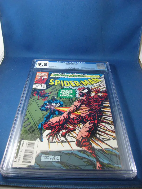 Spider-Man #36 (Marvel Comics, 1993), CGC 9.8 graded comic book, Universal Blue label — front cover in its holder