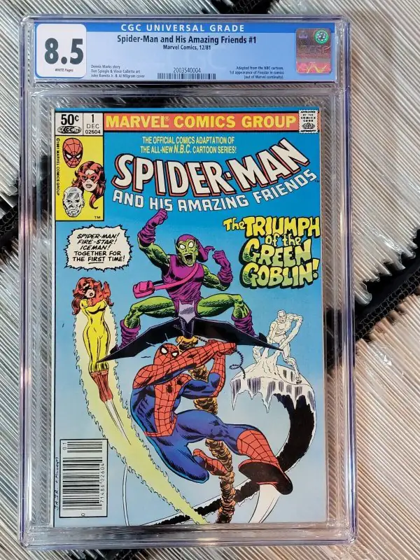Spider-Man and his Amazing Friends #1 (Marvel Comics, 1981), CGC 8.5 graded comic book, Universal Blue label — front cover in its holder