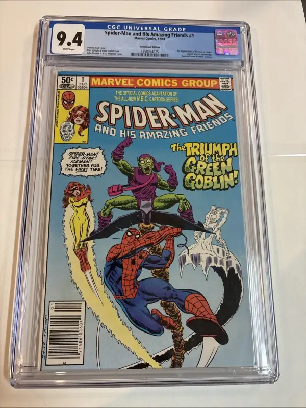 Spider-Man and His Amazing Friends #1 (Marvel Comics, 1981), CGC 9.4 graded comic book, Universal Blue label — front cover in its holder